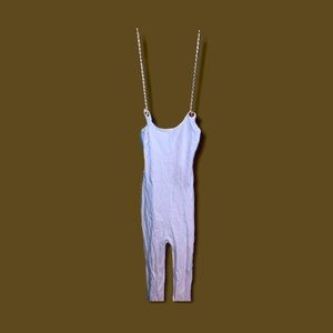 White ribbed gold chain jumpsuit